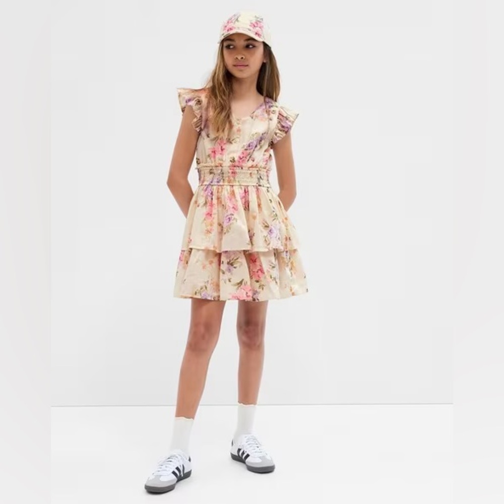 Gap × LoveShackFancy Kids Floral Flutter Sleeve Mini Dress - XL